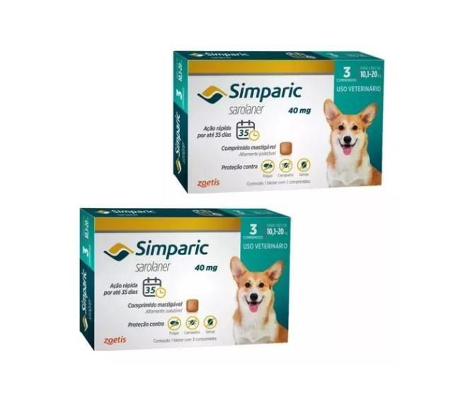 Imagem de 2 Antipulgas E Carrapatos Simparic 40Mg Cães 10,1 A 20Kg C/3