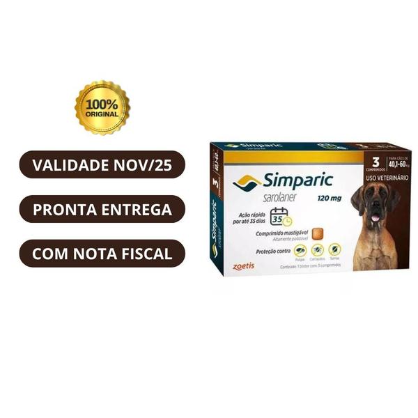 Imagem de 2 Antipulgas Simparic 120 mg Cães 40 A 60 kg 6 CP