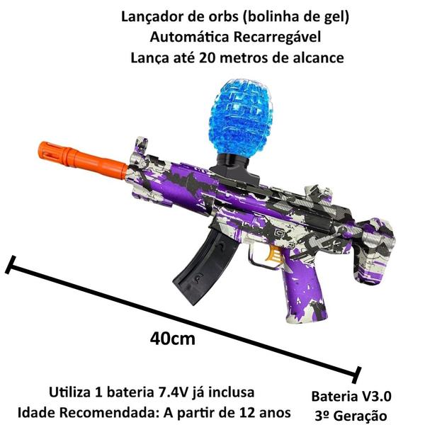 Imagem de 2 Arminhas Automática Bolinhas Gel MP5K Roxa Infantil Recarregável com 50.000 Orbeez