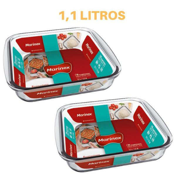 Imagem de 2 Assadeira De vidro Quadrada 1,1L Litros Marinex