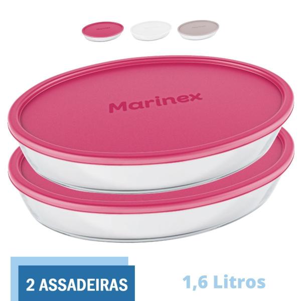 Imagem de 2 Assadeiras Oval Vidro 1,6L Costela Doces Marinex Com Tampa