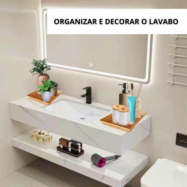 Imagem de 2 Bandejas rattan cestinha Decorativas cozinha café bancada banheiro lavabo cesto armário quarto