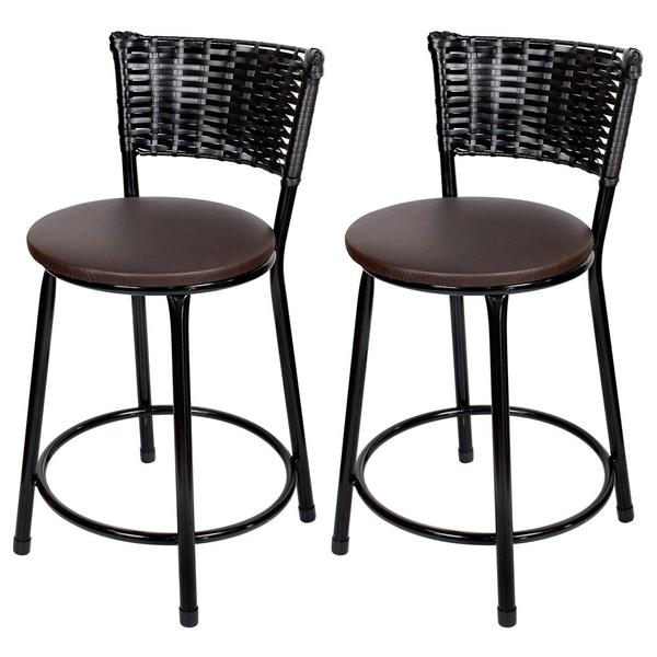 2 Banquetas Baixa para Cozinha Ratan Hawai Preto - Laumar Imagem de 2 Banquetas Baixa para Cozinha Ratan Hawai Preto