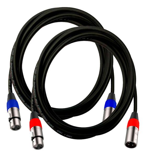 Imagem de 2 cabos de microfone balanceado xlr santo angelo 3 metros vermelho e azul