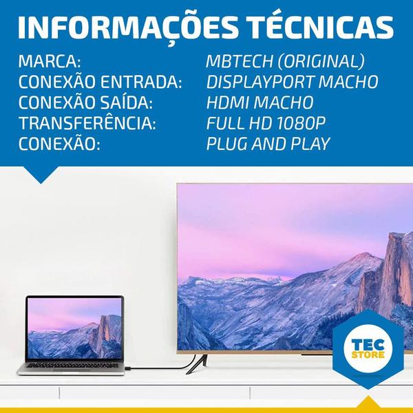 Imagem de 2 Cabos Displayport Hdmi Adaptador Dp Conversor Macho Full Hd