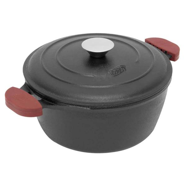 Imagem de 2 Caçarolas de Ferro 1,6L Panela Alças Silicone para Fogão Forno 18n MTA Preto