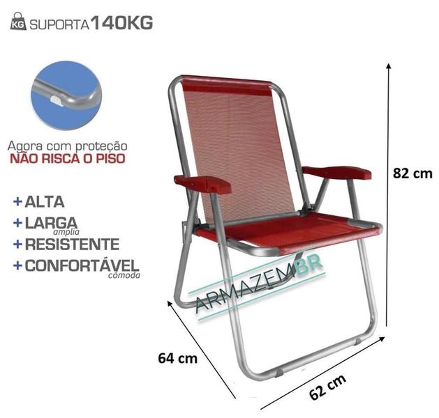 Imagem de 2 Cadeira Max Alumínio Praia Camping 140 Kg - ul Marinho