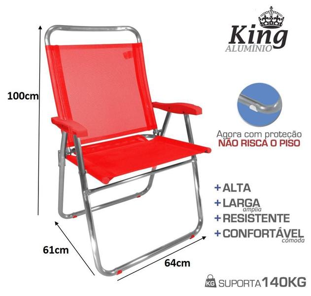 Imagem de 2 Cadeira Praia King Oversize Alumínio 140Kg Zaka - Vermelho