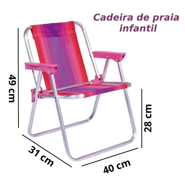 Imagem de 2 Cadeiras de Praia Infantil Alta Dobravel em Aluminio Rosa  Mor 