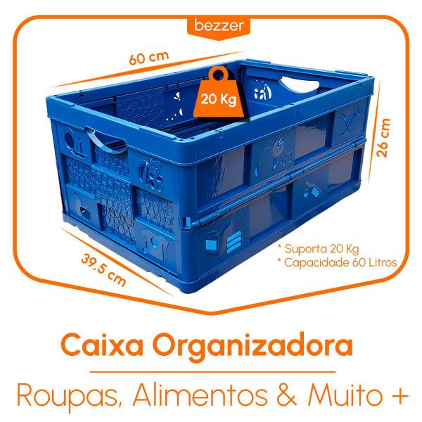 Imagem de 2 Caixa Cesto Dobrável 60 L Organizadora Multiuso até 20 kg Empilhável Leve Resistente Para Supermercado Roupa Brinquedo