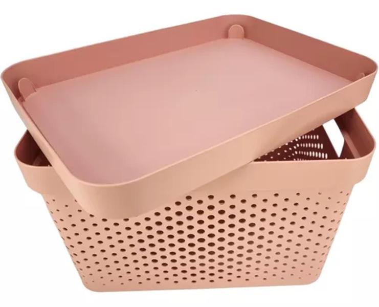 Imagem de 2 Caixa Cesto Organizador 17 Lts Rattan Rosa Com Tampa Para Organizar Escritório Quarto Banheiro