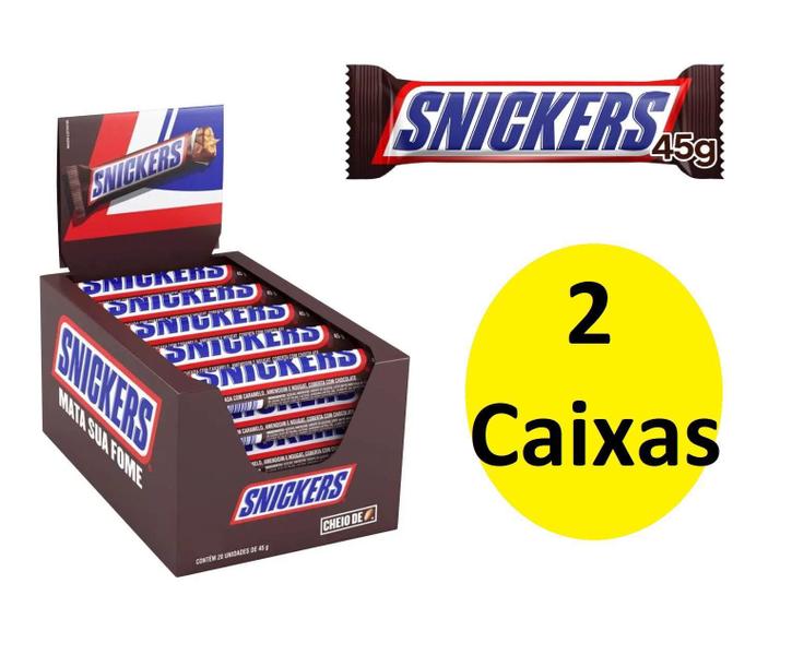 Imagem de 2 Caixas Chocolate Snickers Barra Recheada Com 20Un 45G