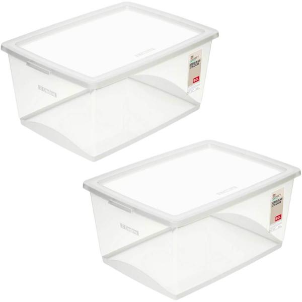 2 Caixas Organizadoras Plástica 60L Tampa My Closet Ordene Transparente Empilháveis Imagem de 2 Caixas Organizadoras Plástica 60L Tampa My Closet Ordene Transparente Empilháveis