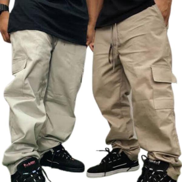 Imagem de 2 Calça Cargo Masculina  Larga Sarja Moda Skate