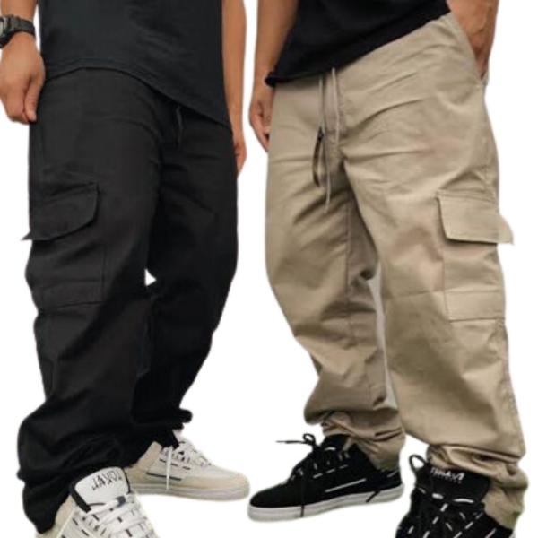 Imagem de 2 Calça Cargo Masculina  Larga Sarja Moda Skate