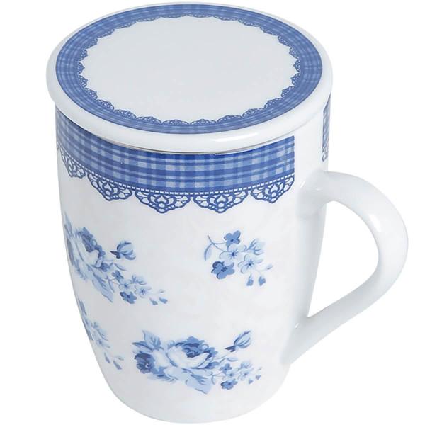 Imagem de 2 Canecas Infusor Chá de Porcelana com Tampa 310ml Lyor Grécia Super White