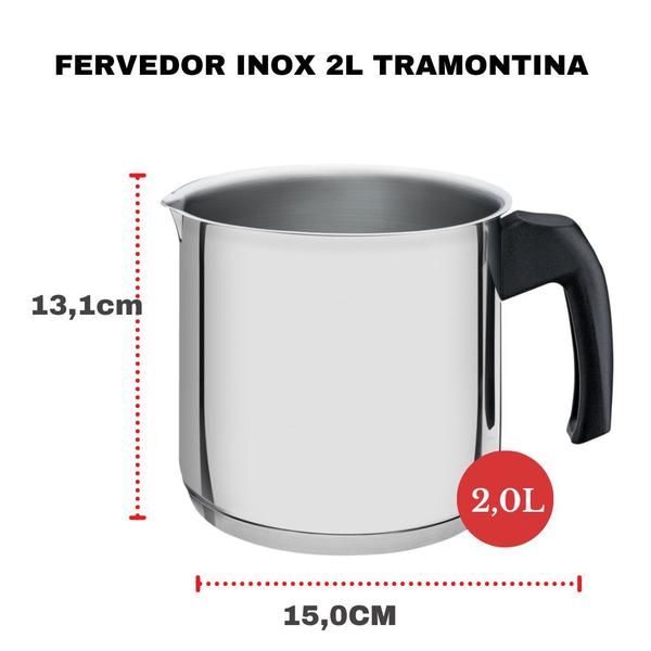 Imagem de 2 Canecas Leiteira Fervedor Tramontina Indução Aço Inox 1,4 e 2L C/ Baquilete