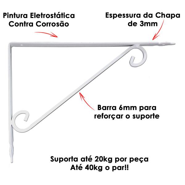 Imagem de 2 Cantoneiras Mão Francesa 24cm Colonial Reforçada Forte