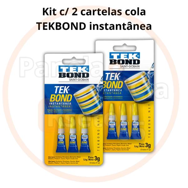 Imagem de 2 cartelas cola instantânea TEKBOND c/ 3 tubos de 1g cada