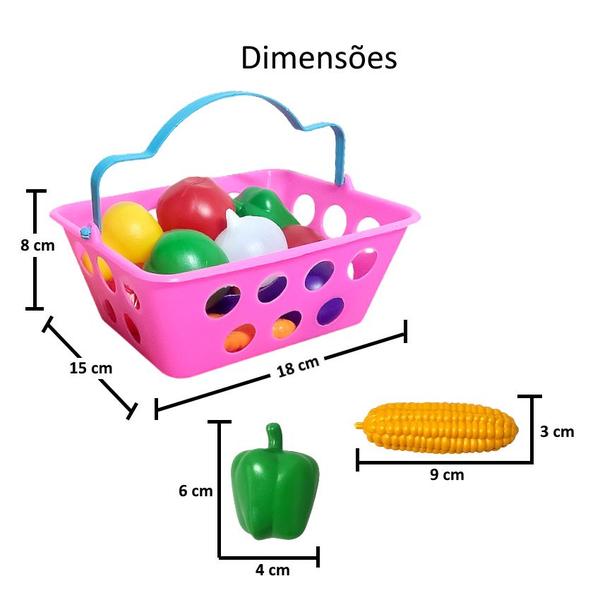 Imagem de 2 Cestas Legumes Cozinha infantil Rosa Vermelha com 24 Itens