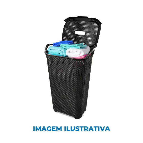 Imagem de 2 Cestos Rattan Com Tampa Basculada Preto 50L