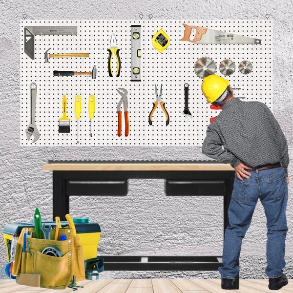 Imagem de 2 Chapas Eucatex Perfurado Pegboard Painel 60x60 20 Ganchos