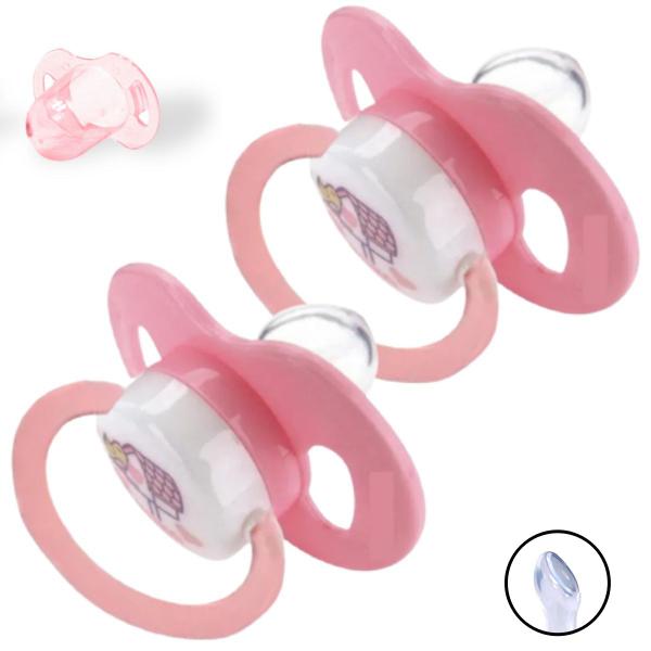 Imagem de 2 Chupetas Bebê Bico Silicone C Proteção 0-6m Menino Menina