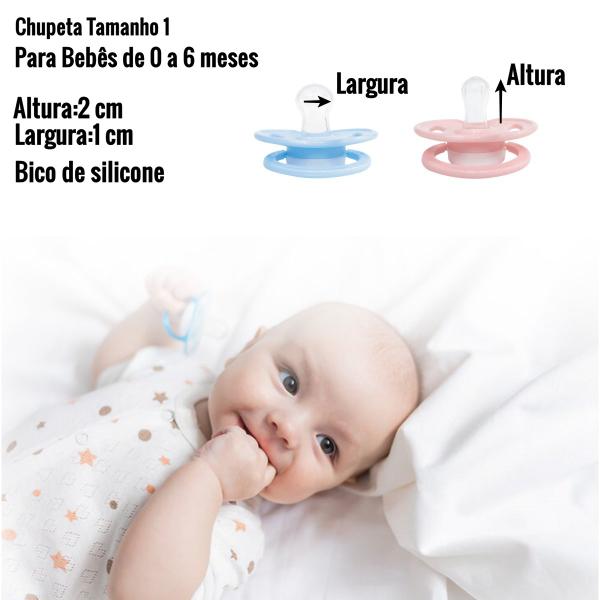 Imagem de 2 Chupetas Bebê Bico Silicone C Proteção 0-6m Menino Menina