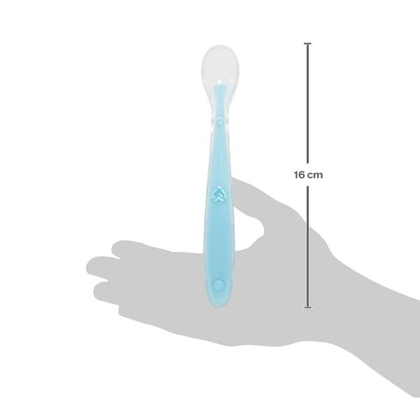 Imagem de 2 Colheres Silicone para Introdução Alimentar Bebê Mácia 23cm Buba Verde e Azul