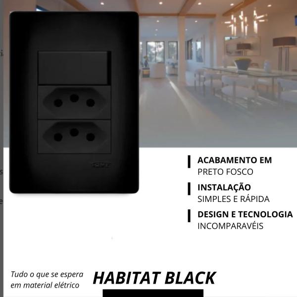 Imagem de 2 Conjunto Interruptor Simples + 2 Tomadas 20a Black Fosco