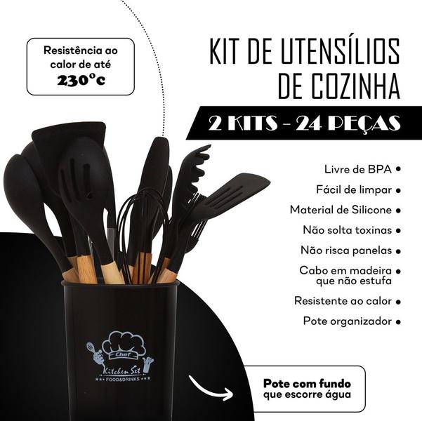 Imagem de 2 Conjunto Utensílios de Cozinha Com Copo Suporte Preto