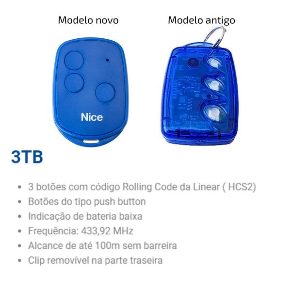 Imagem de 2 Controles Remoto TX 3TB Nice HCS2 Rolling Code Linear