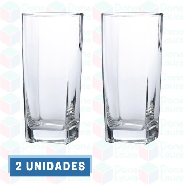 Imagem de 2 Copo Bali Transparente Quadrado 320ML Suco Água Refresco