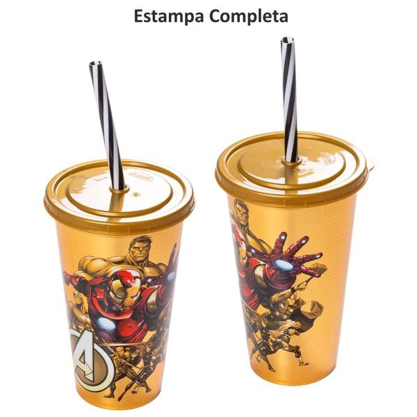 Imagem de 2 Copos Homem de Ferro Infantil Estampado 500ml Shake e Café