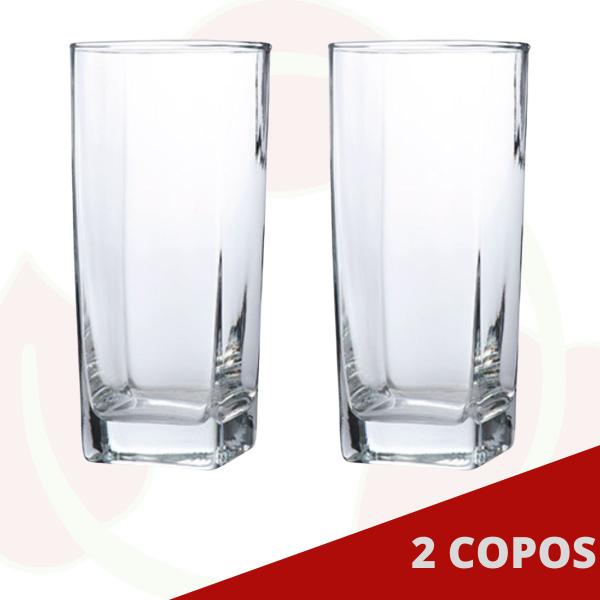 Imagem de 2 Copos Quadrado Vidro Transparente Texas Mesa Posta 320ml