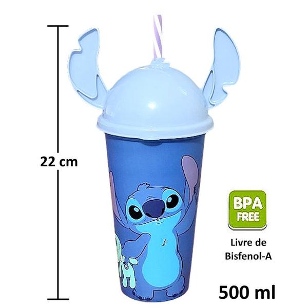 Imagem de 2 Copos Stitch e a Namorada Angel Rosa Infantil Orelhas 500ml Original Plasútil