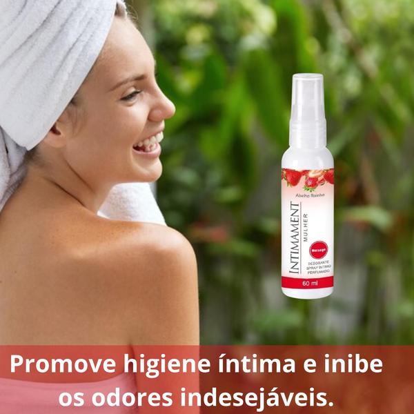 Imagem de 2 Desodorante Spray Íntimo Morango + Óleo Beijável Mel Exótico Massagem Hidratante