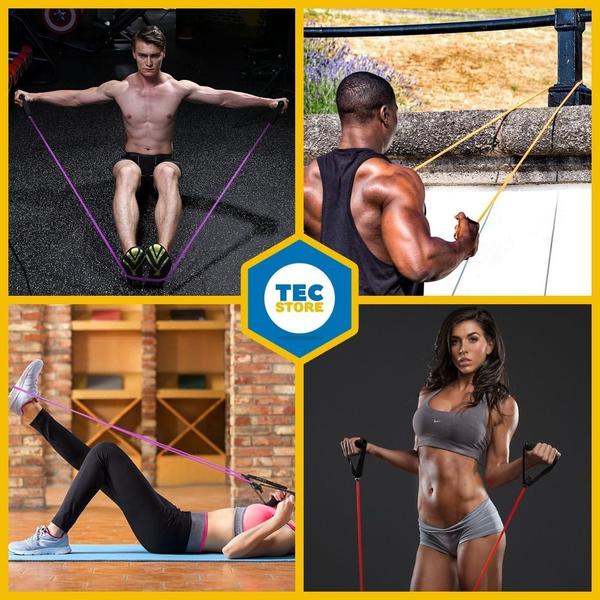 Imagem de 2 Elásticos para Exercícios + Faixa Elástica Academia Treino Fit