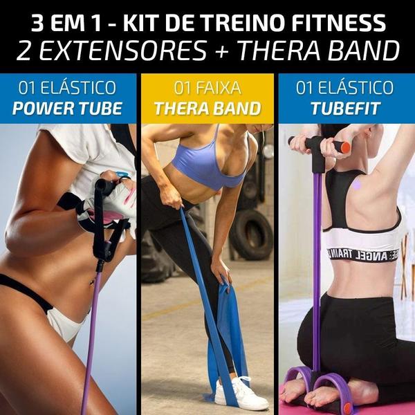 Imagem de 2 Elásticos para Exercícios + Faixa Elástica Academia Treino Fit