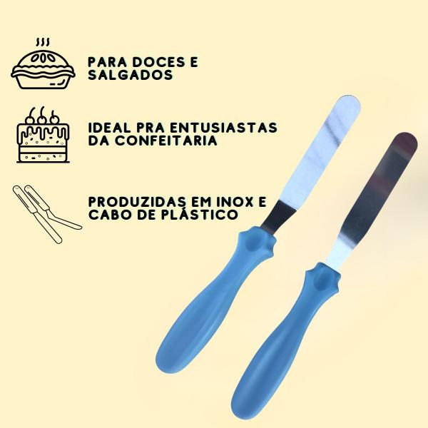 Imagem de 2 Espátulas de Confeiteiro Aço Inox de Alisar Bolos e Tortas