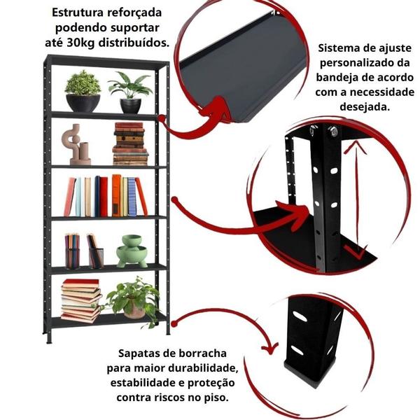 Imagem de 2 Estante Armário De Aço Para Almoxarifado Livros Sala 6 Bandejas Reforçada 90cm Multiuso Para Quarto Escritório Organização