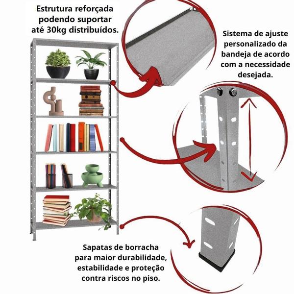 Imagem de 2 Estante Armário De Aço Para Almoxarifado Livros Sala 6 Bandejas Reforçada 90cm Multiuso Para Quarto Escritório Organização