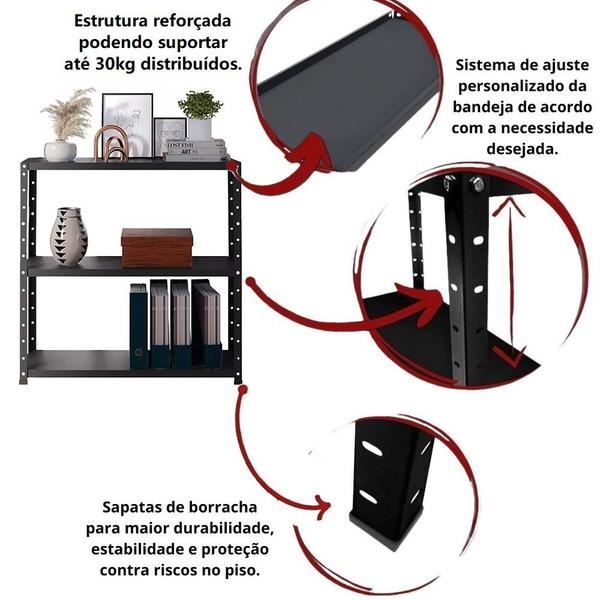 Imagem de 2 Estante De Aço Reforçada 3 Prateleiras 60cm Armário Multiuso Para Estoque Almoxarifado Escritório Loja Quarto