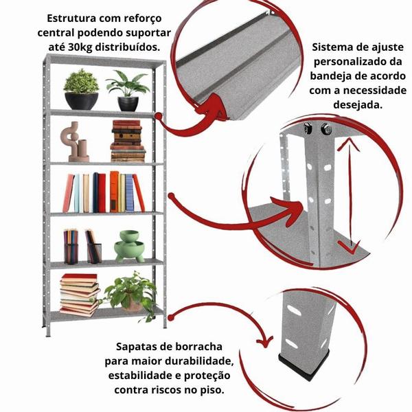 Imagem de 2 Estantes Para Sala Almoxarifado Livros De Aço Galvanizada Multiuso 6 Prateleiras Reforçada 90cm Armário Organização Quarto Escritório