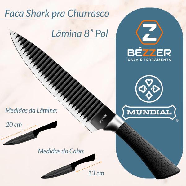 Imagem de 2 Facas Shark Inox 8 Pol Profissional antiaderente Cabo Texturizado para Cozinha Mundial