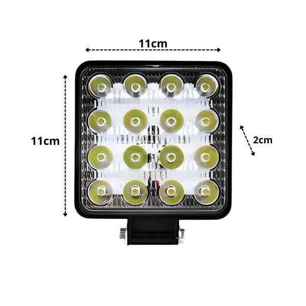 Imagem de 2 farol de milha forte de led auxiliar 48w quadrado 6000k 12v 24v bi volt