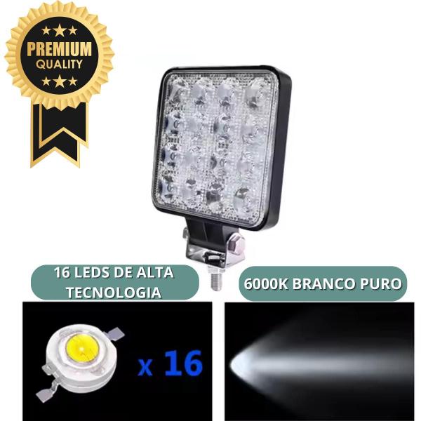 Imagem de 2 farol de milha forte de led auxiliar 48w quadrado 6000k 12v 24v bi volt