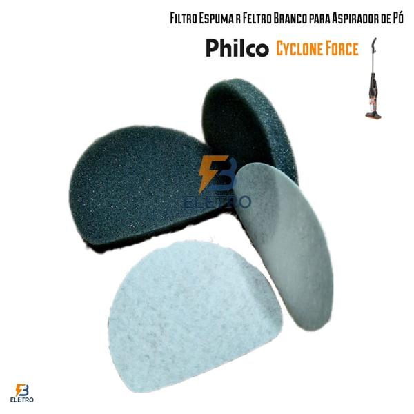 Imagem de 2 Filtros Fibra 100% Filtragem e 2 Espumas do Aspirador de Pó Philco Cyclone Force