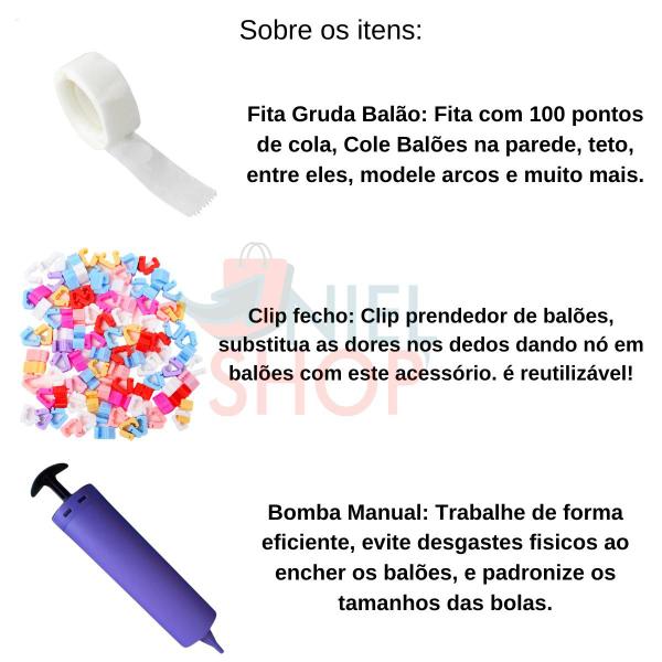 Imagem de 2 Fita Gruda Balão + 200 Clips Amarrar Bexiga + Bomba Manual