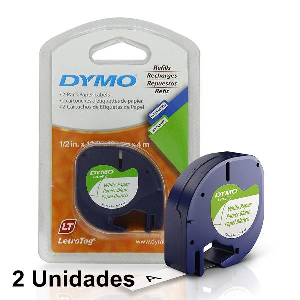 Imagem de 2 Fita Rotulador Dymo Letratag Papel Branca 12mm 91200 10697